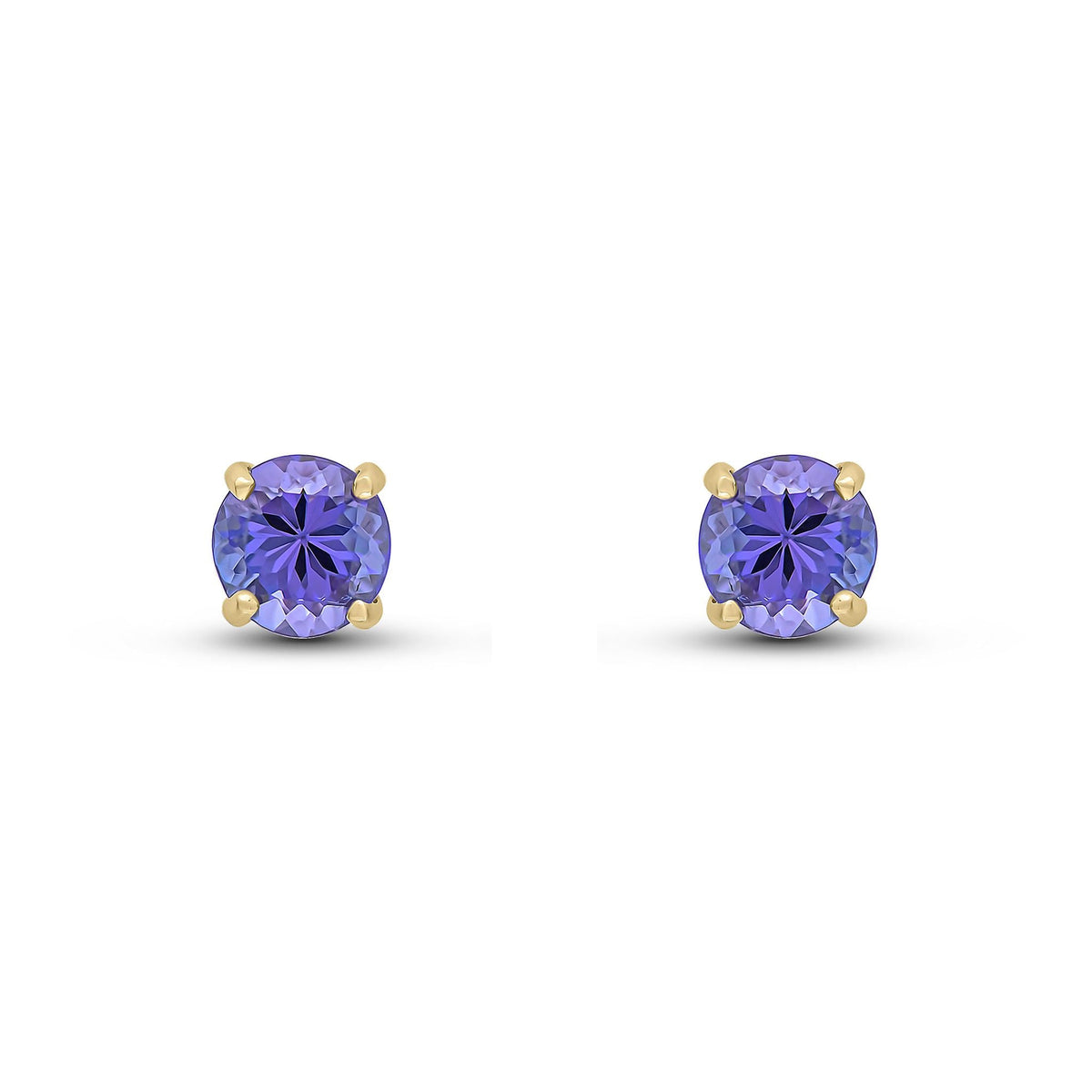 9ct Yellow Gold Round Natural Tanzanite Claw Stud Earrings — 5mm