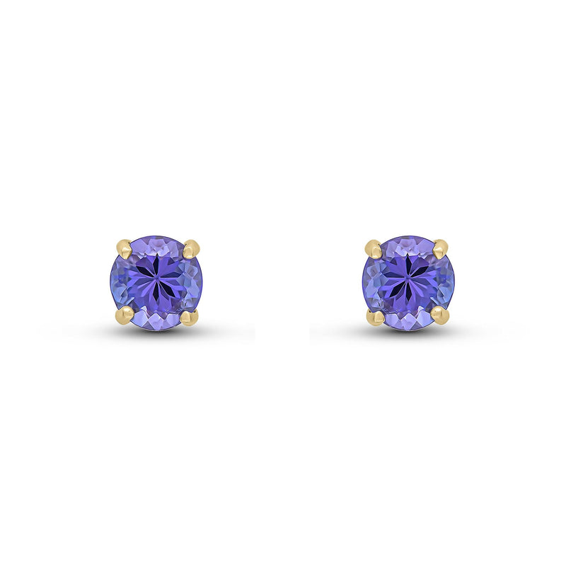 9ct Yellow Gold Round Natural Tanzanite Claw Stud Earrings — 5mm