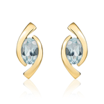 9ct Yellow Gold Oval Natural Aquamarine 'Eye' Stud Earrings — 6x4mm