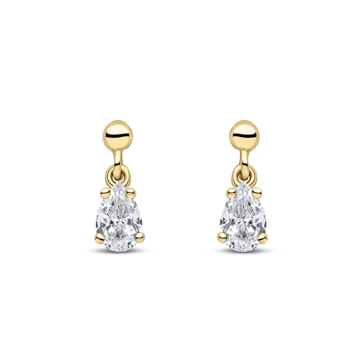 9ct Yellow Gold Pear Shaped Cubic Zirconia CZ Claw Drop Earrings — 6x4mm