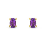 9ct Yellow Gold Oval Natural Amethyst Claw Stud Earrings — 5x3mm