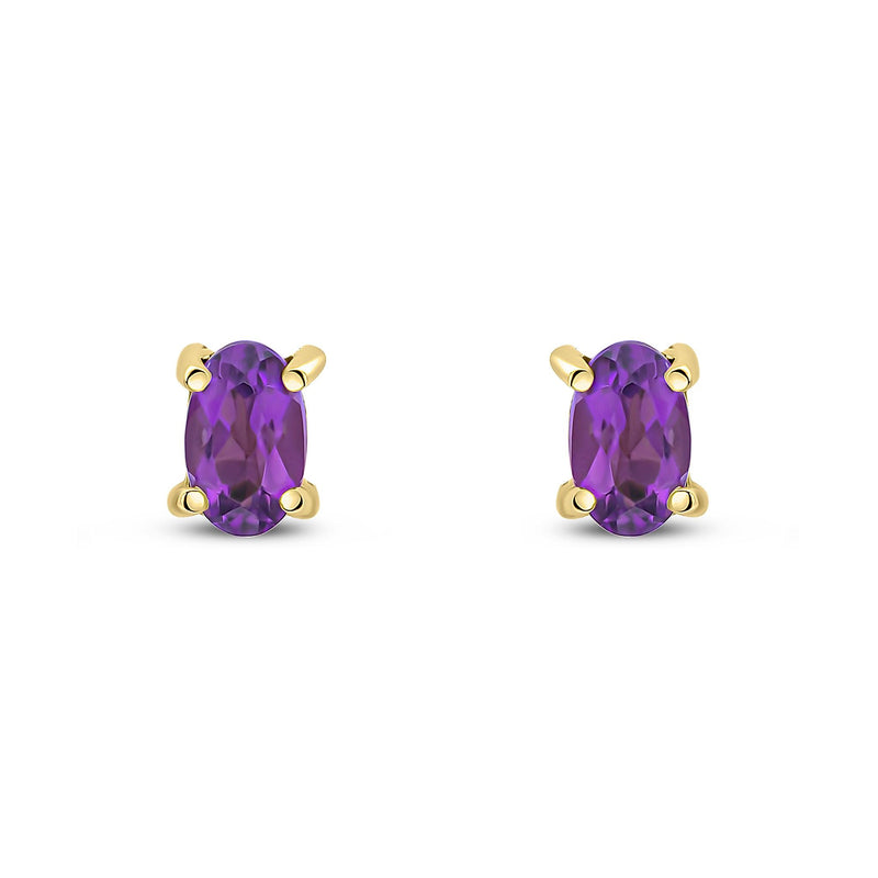 9ct Yellow Gold Oval Natural Amethyst Claw Stud Earrings — 5x3mm