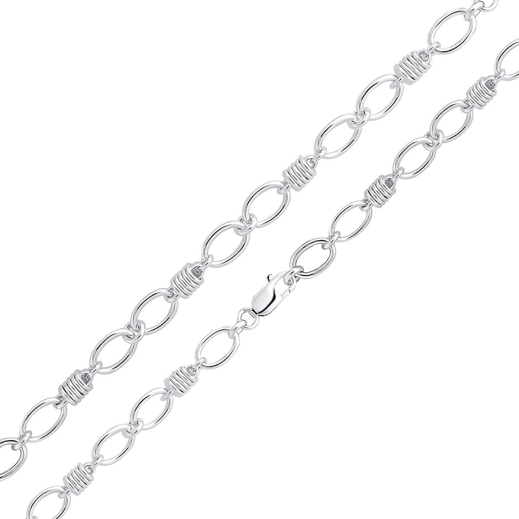 Sterling Silver Handmade Solid 9.3mm Oval Link Bracelet with Spring Detail