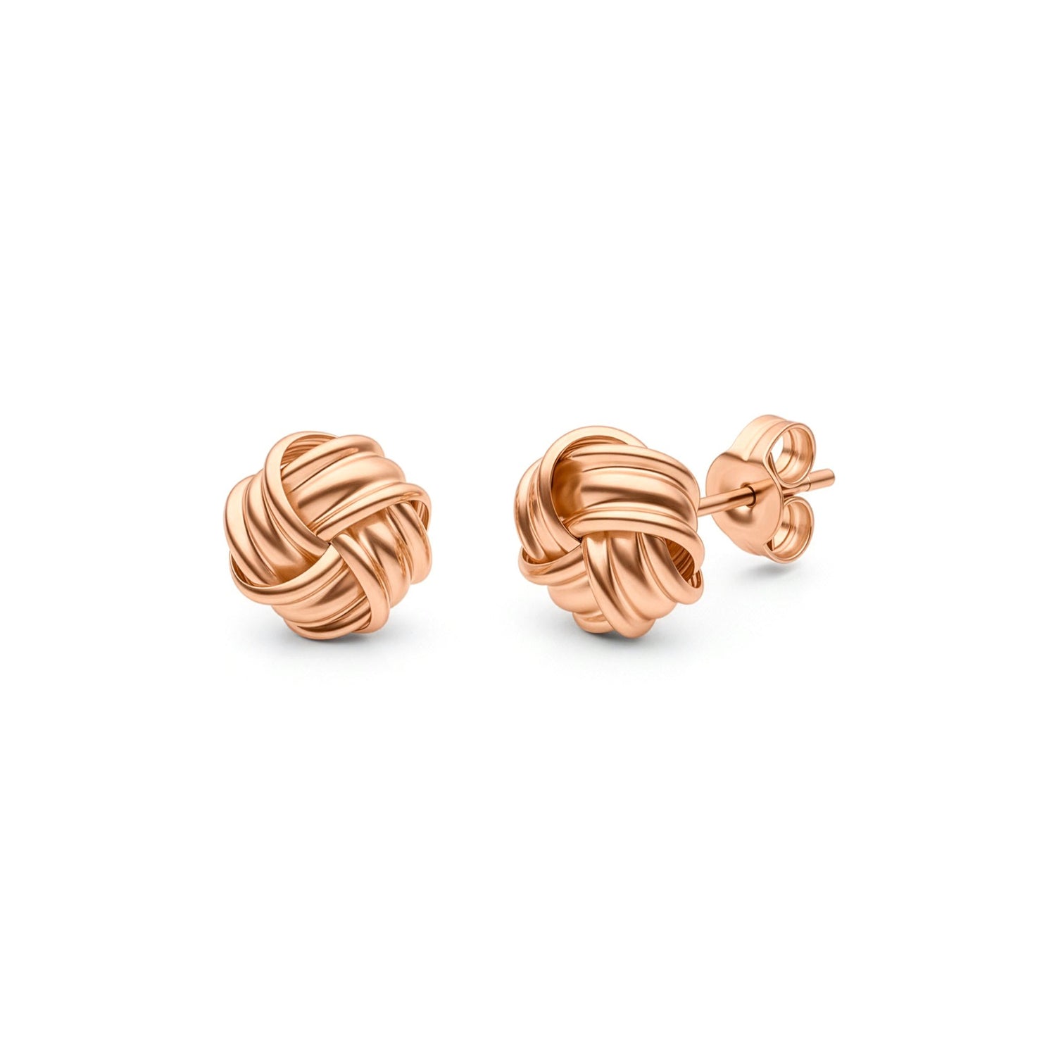 9ct Rose Gold Polished Woven Knot Stud Earrings — 8mm