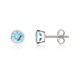 9ct White Gold Round Natural Swiss Blue Topaz Rubover Stud Earrings — 5mm