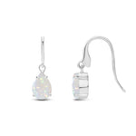 9ct White Gold Pear Shaped Natural Opal Claw Wire Hook Drop Earrings