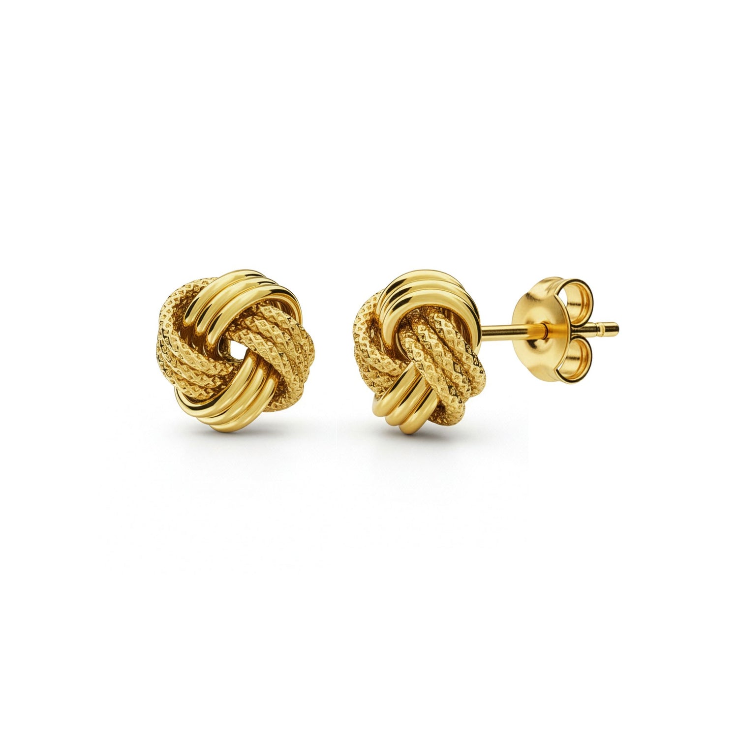 9ct Yellow Gold Polished Ribbed And Textured Ribbon Knot Stud Earrings — 9mm