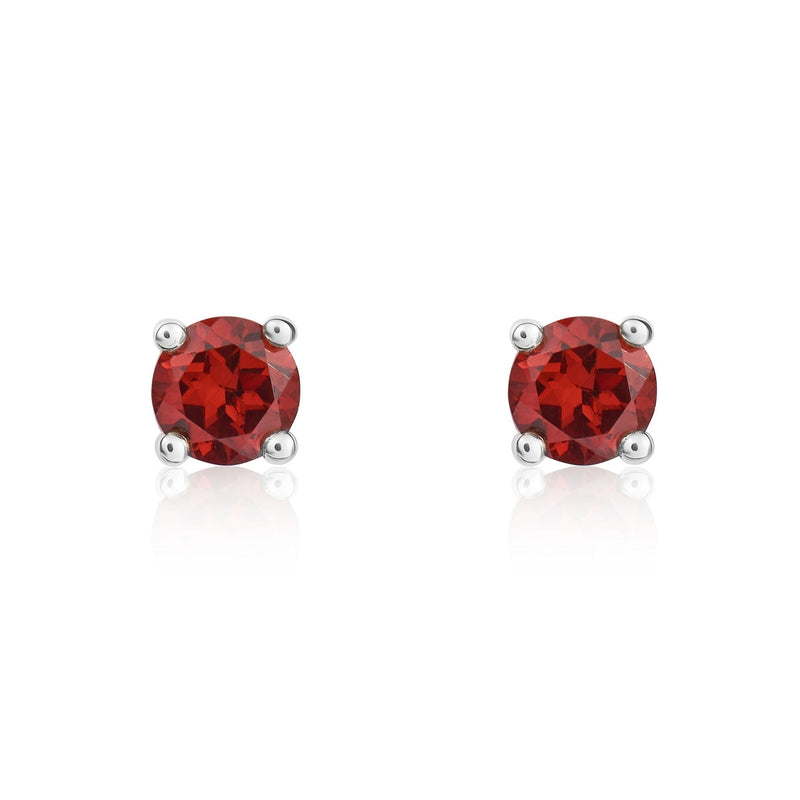 9ct White Gold Round Natural Garnet Claw Stud Earrings — 4mm