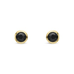 9ct Yellow Gold Rubover Set Natural Black Sapphire Stud Earrings