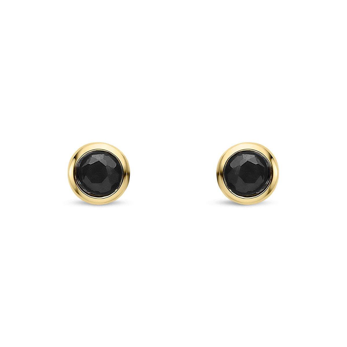 9ct Yellow Gold Rubover Set Natural Black Sapphire Stud Earrings