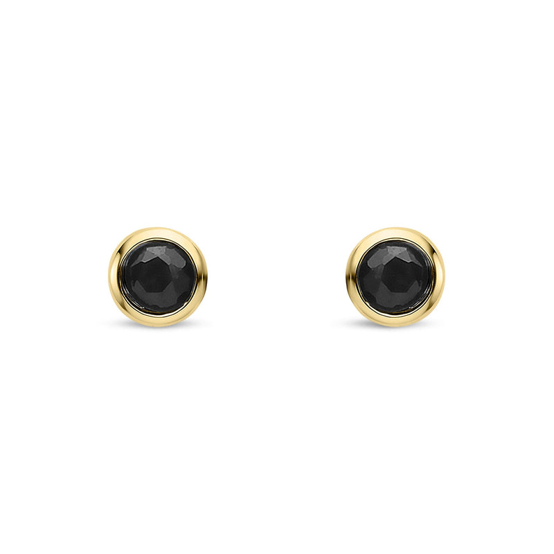 9ct Yellow Gold Rubover Set Natural Black Sapphire Stud Earrings