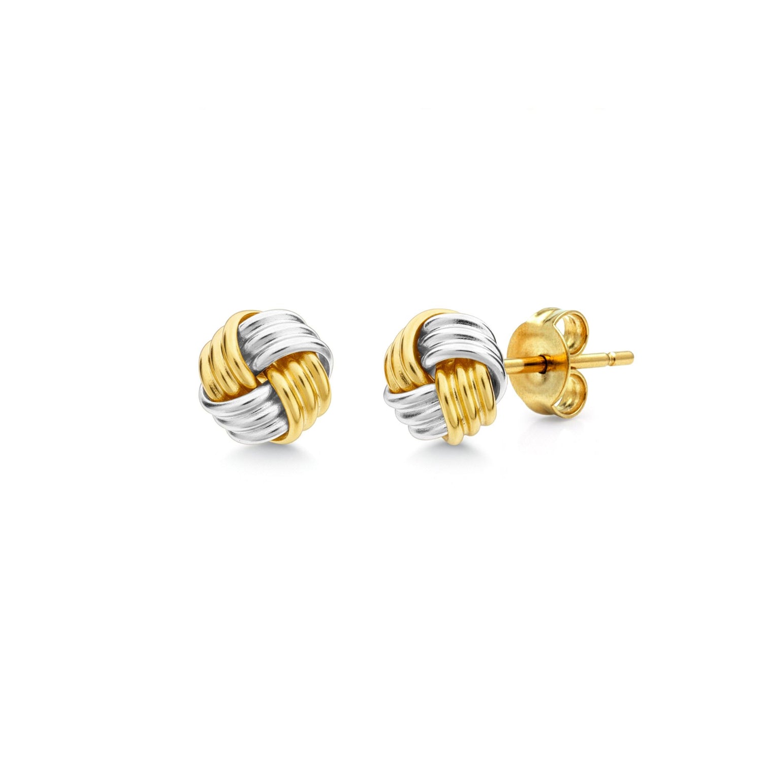 9ct Two-Tone Gold Polished 4-Strand Ribbed Knot Stud Earrings — 8mm