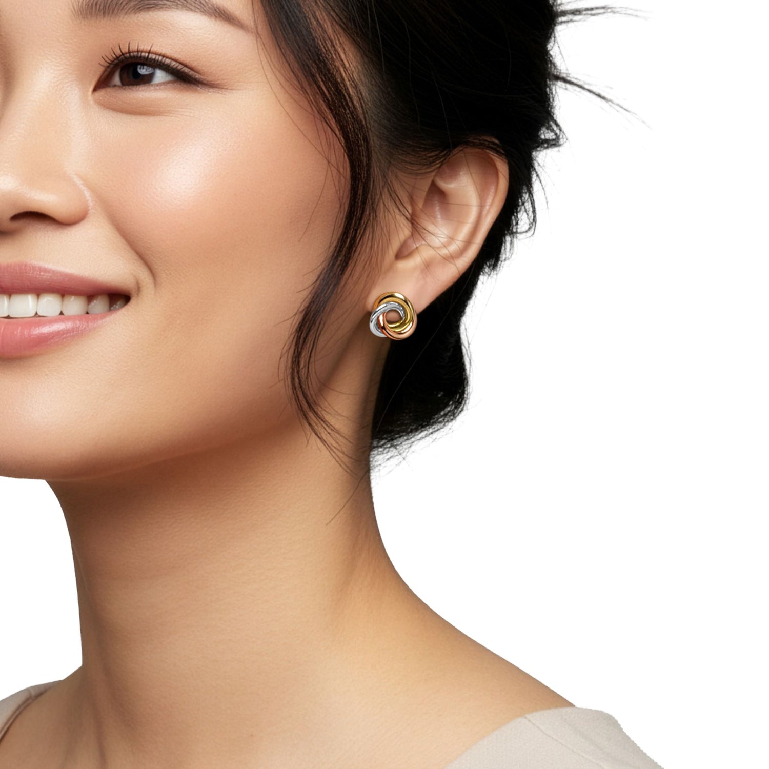 9ct Three-Tone Gold Love Knot Stud Earrings — 12mm