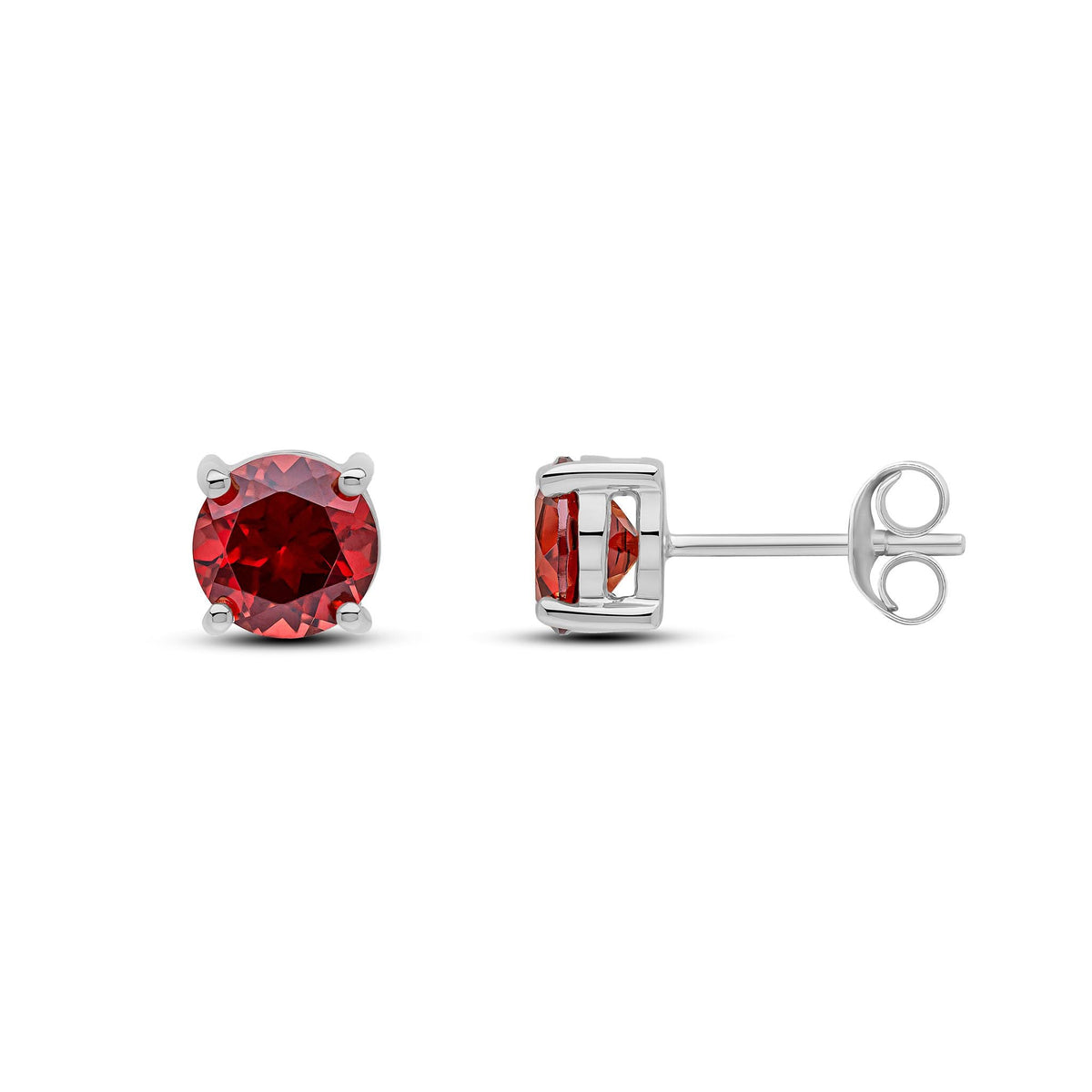 9ct White Gold Round Natural Garnet Claw Set Stud Earrings — 6mm