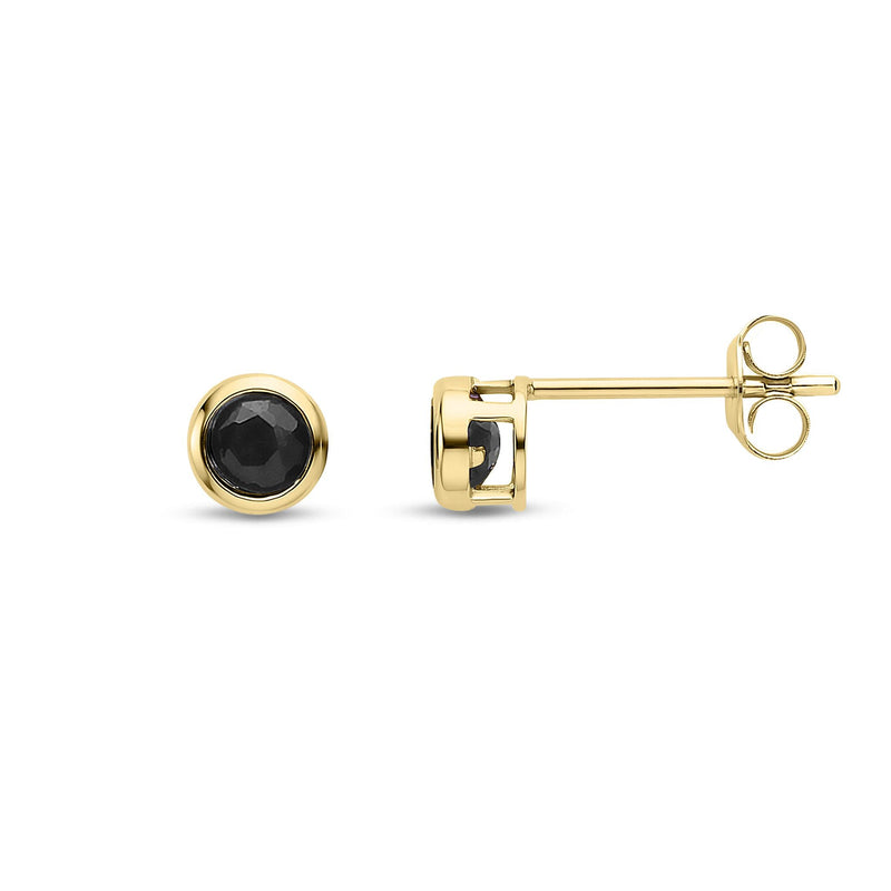 9ct Yellow Gold Rubover Set Natural Black Sapphire Stud Earrings