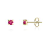 9ct Yellow Gold Round Natural Ruby Claw Stud Earrings — 3mm
