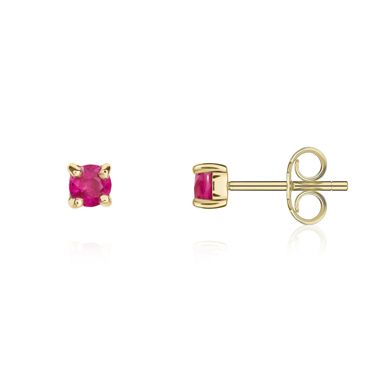 9ct Yellow Gold Round Natural Ruby Claw Stud Earrings — 3mm