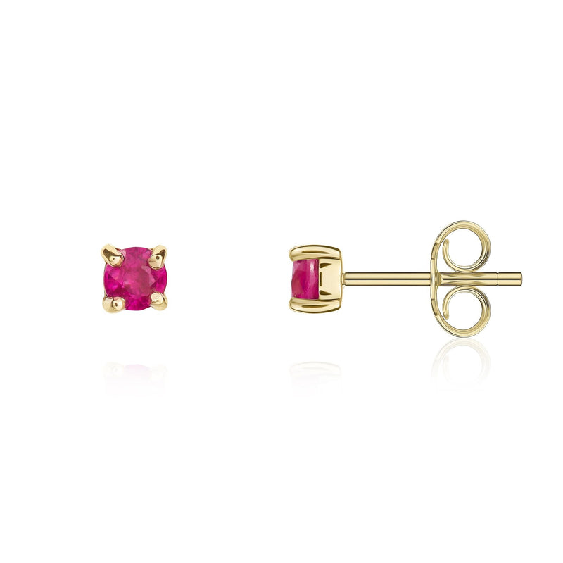 9ct Yellow Gold Round Natural Ruby Claw Stud Earrings — 3mm