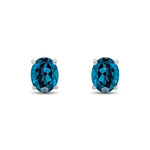 9ct White Gold Oval Natural London Blue Topaz Claw Stud Earrings — 9x7mm