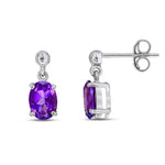 9ct White Gold Oval Natural Amethyst Claw Drop Earrings — 7x5mm