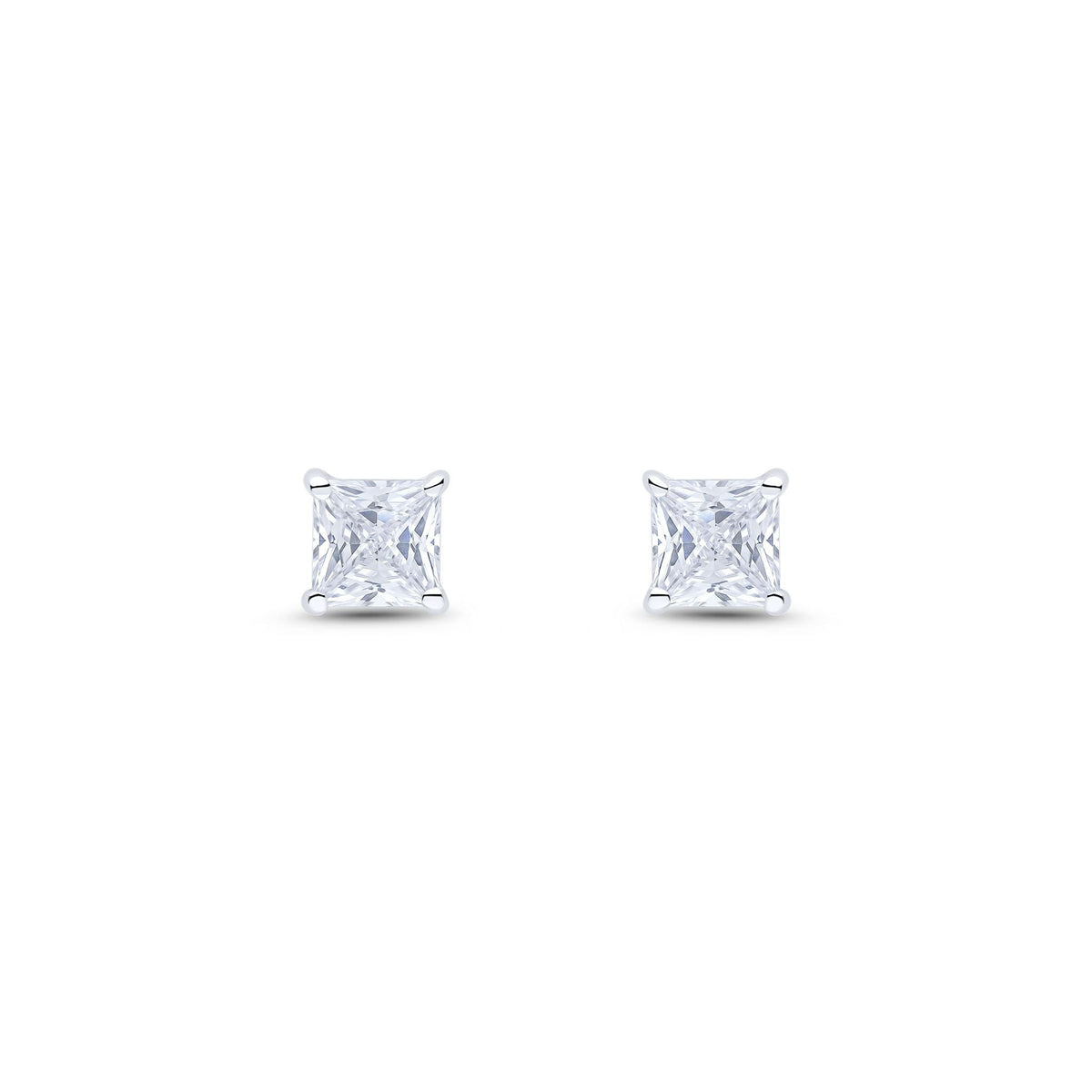 9ct White Gold Square Cubic Zirconia CZ Claw Stud Earrings — 5mm