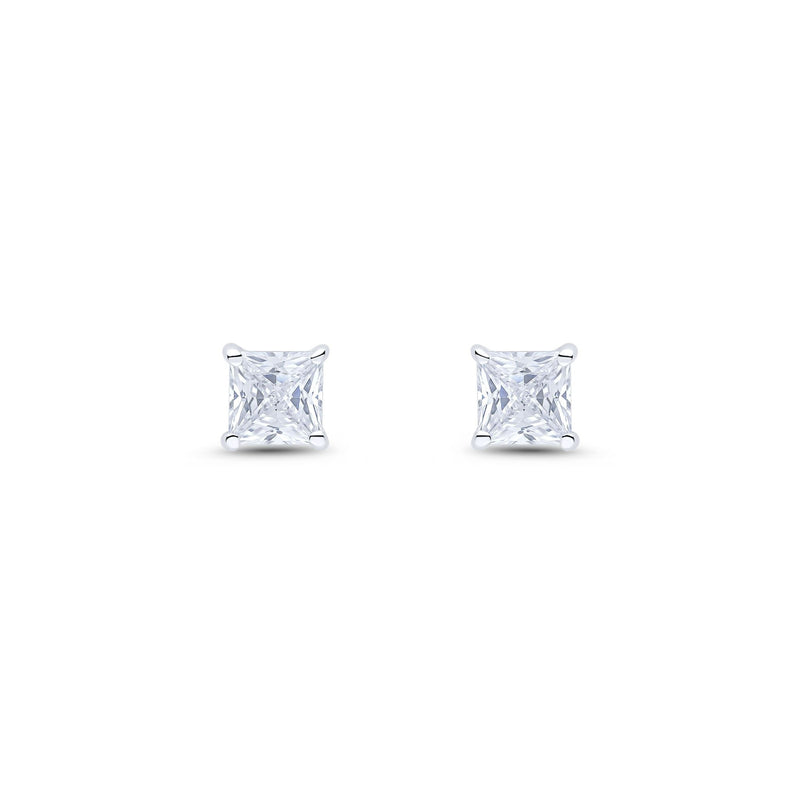 9ct White Gold Square Cubic Zirconia CZ Claw Stud Earrings — 5mm