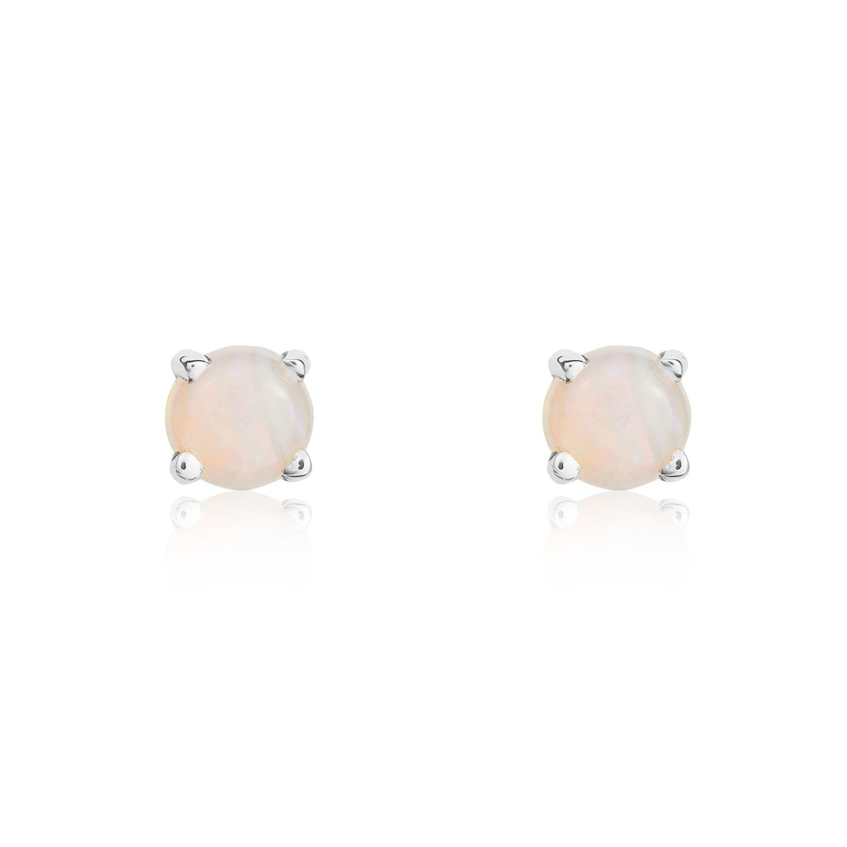 9ct White Gold Round Natural Opal Claw Stud Earrings — 3mm