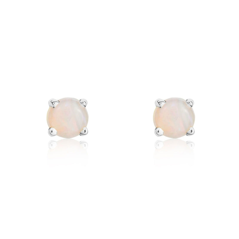 9ct White Gold Round Natural Opal Claw Stud Earrings — 3mm