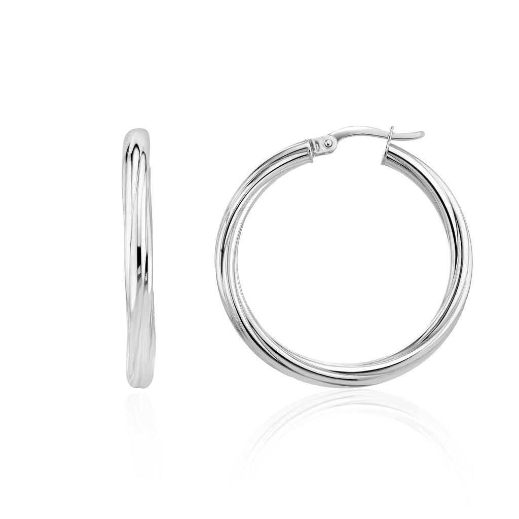 9CT White Gold Twist Hoop Earrings — 31mm