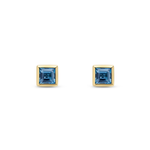 9ct Yellow Gold Square Natural London Blue Topaz Rubover Stud Earrings — 3mm