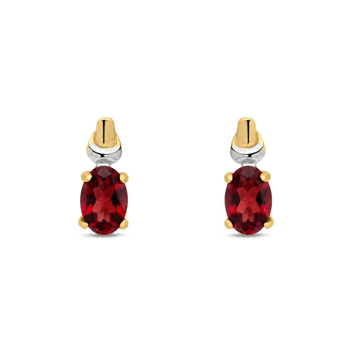 9ct Yellow and White Gold Oval Claw Stud Earrings — 6x4mm