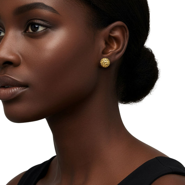 9ct Yellow Gold Lattice Ball Stud Earrings — 12.5mm