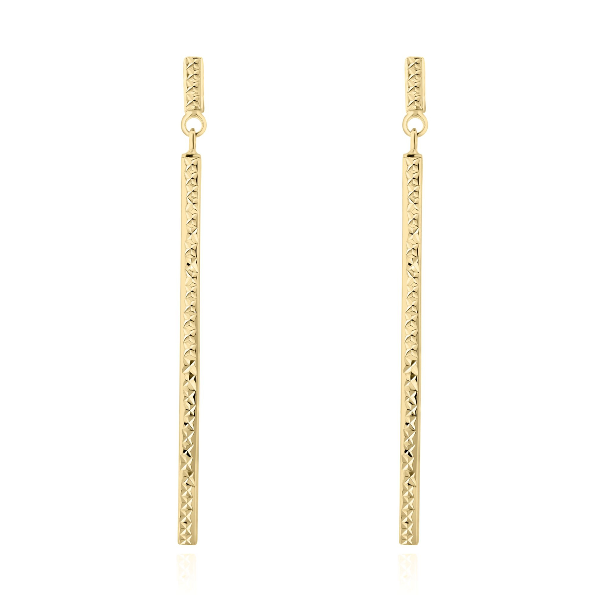 9ct Gold Long Pattern Bar Drop Earrings