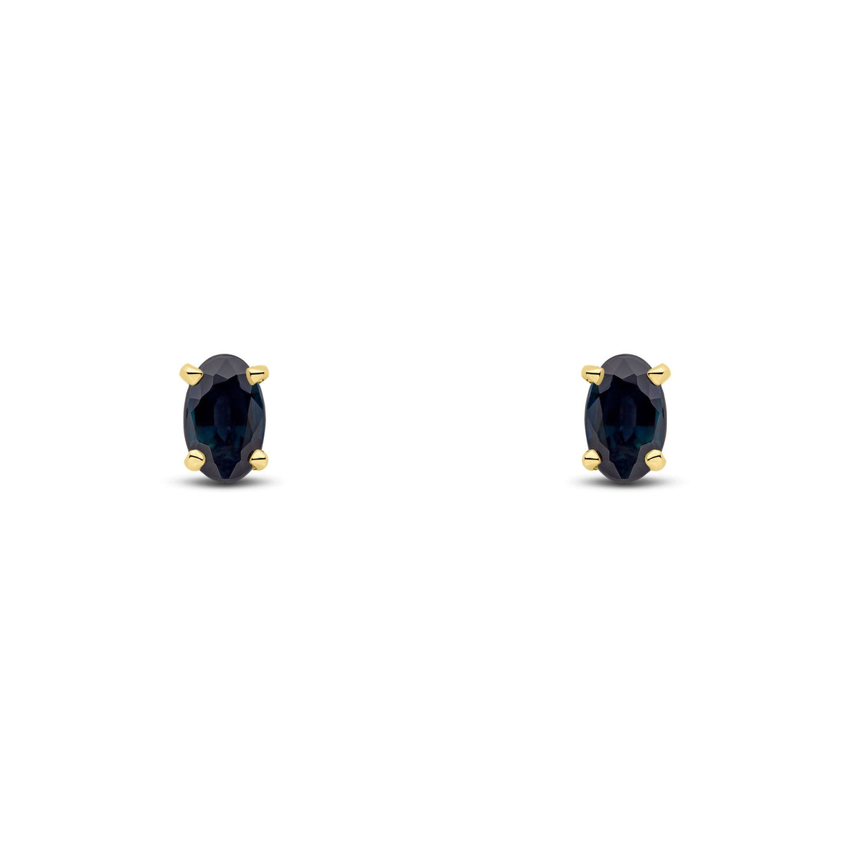 9ct Yellow Gold Oval Natural Sapphire Claw Stud Earrings — 5x3mm