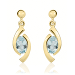 9ct Yellow Gold Oval Natural Aquamarine 'Eye' Drop Earrings — 6x4mm
