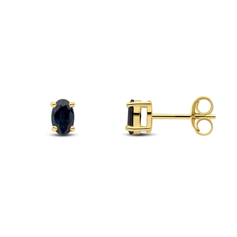 9ct Yellow Gold Oval Natural Sapphire Claw Stud Earrings — 5x3mm