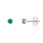 9ct White Gold Round Natural Emerald Claw Stud Earrings — 3mm
