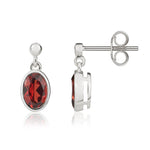 9ct White Gold Oval Natural Garnet Rubover Drop Earrings — 7x5mm