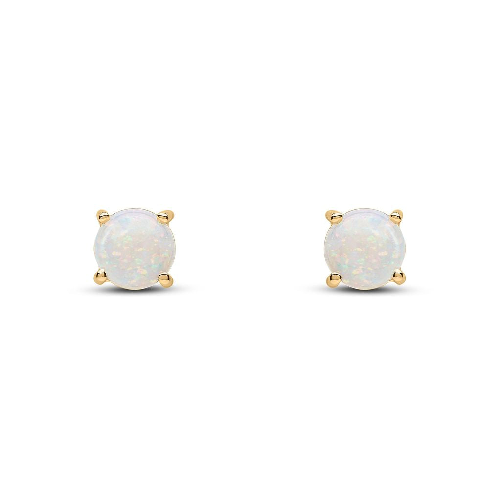 9ct Yellow Gold Round Natural Opal Claw Stud Earrings — 6mm
