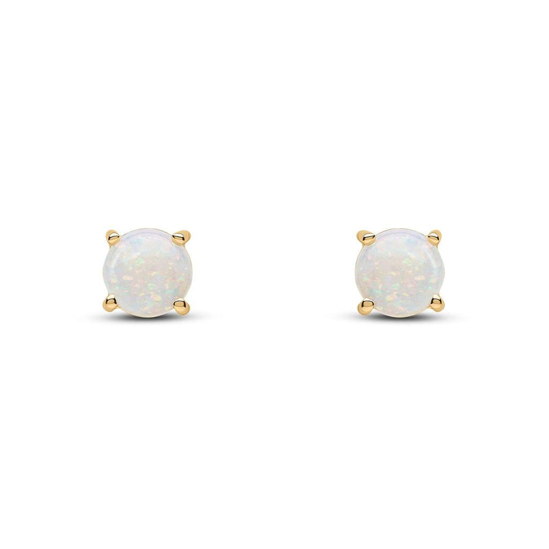 9ct Yellow Gold Round Natural Opal Claw Stud Earrings — 6mm
