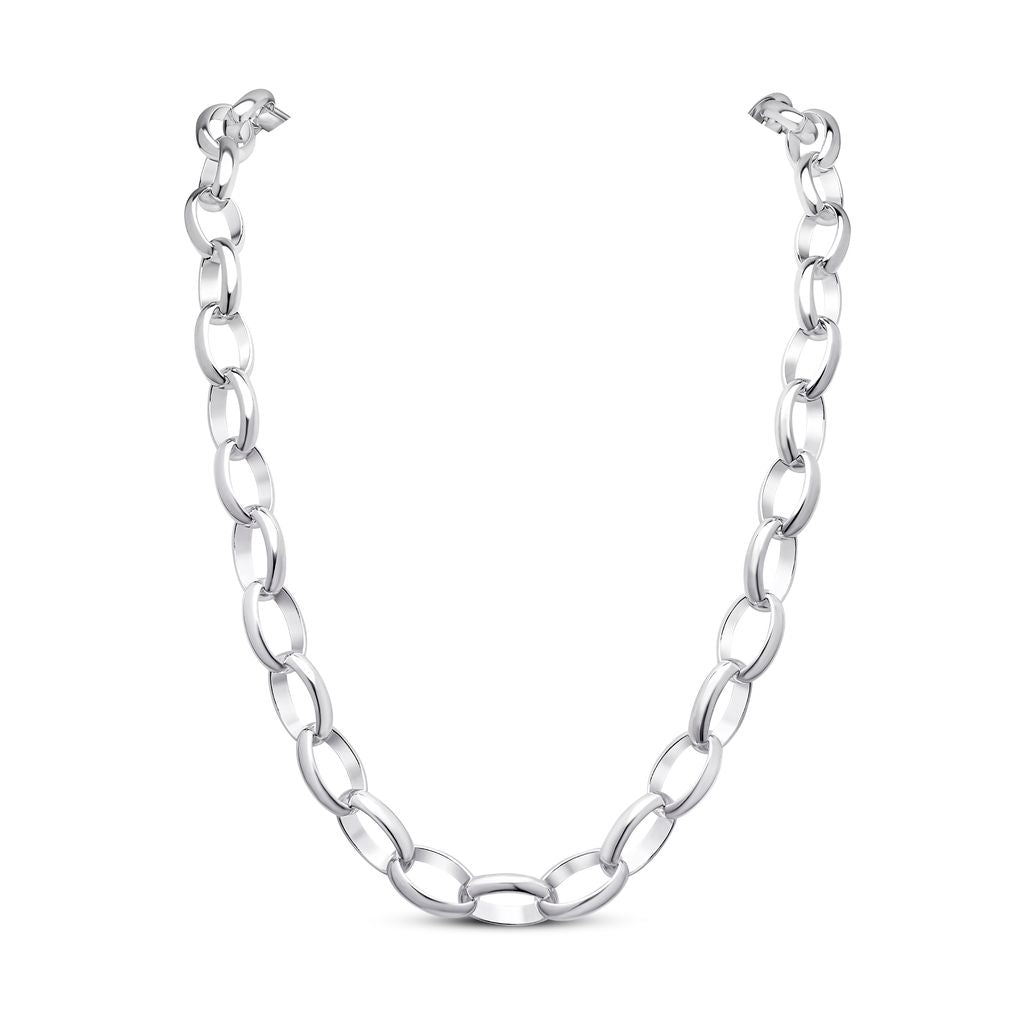 Sterling Silver 11x18mm Oval Belcher Necklace with Bolt Ring Clasp