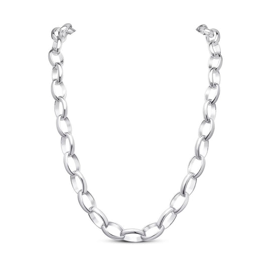 Sterling Silver Handmade Solid 11x18mm Oval Belcher Necklace with Bolt Ring Clasp