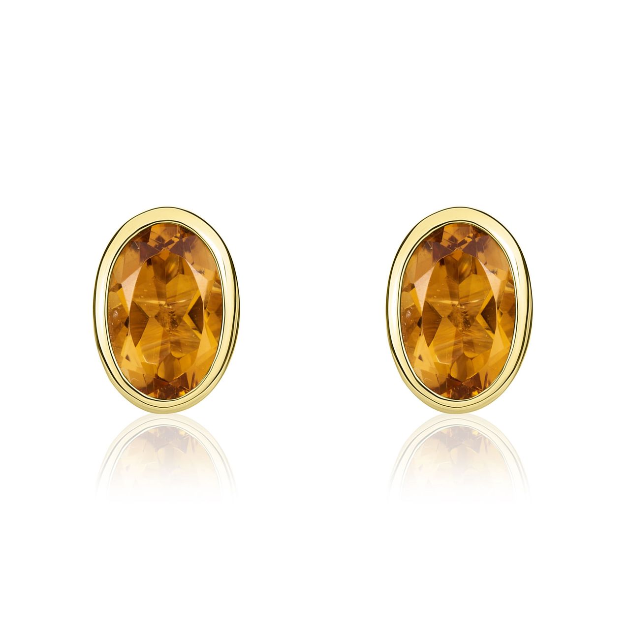 9ct Yellow Gold Oval Natural Citrine Rubover Stud Earrings — 6x4mm