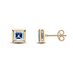 9ct Yellow Gold Square Natural Aquamarine Rubover Stud Earrings — 5mm