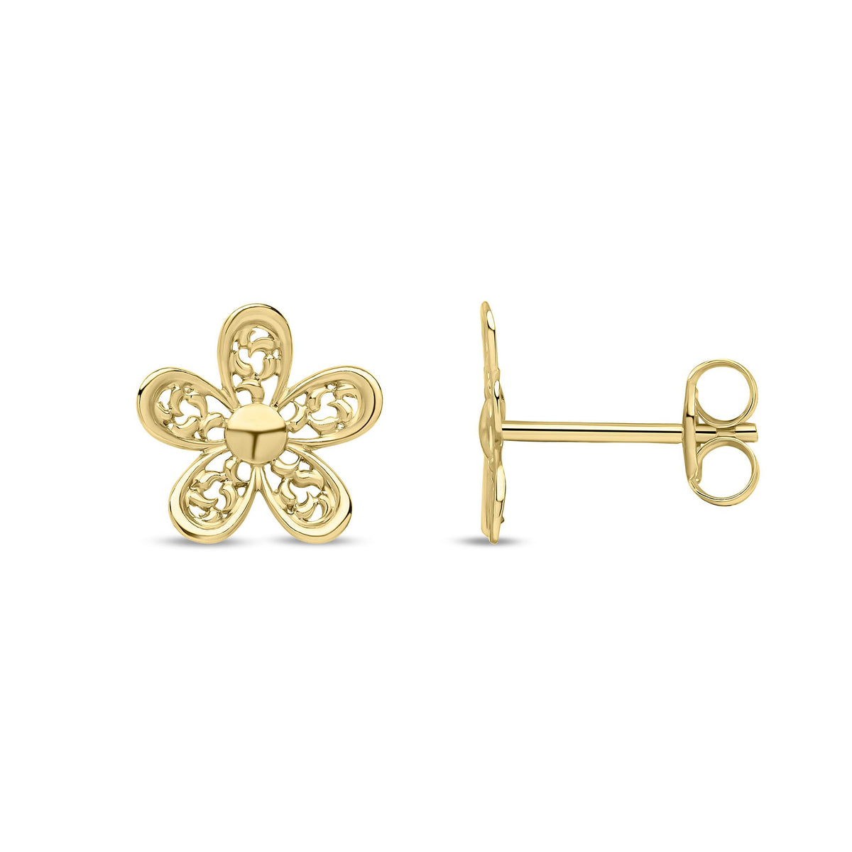 9ct Yellow Gold Filigree Flower Stud Earrings
