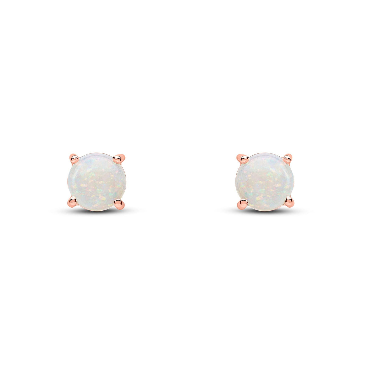 9ct Rose Gold Round Natural Opal Claw Stud Earrings — 6mm