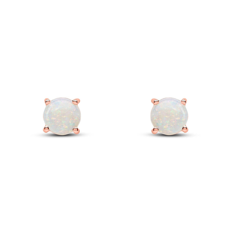 9ct Rose Gold Round Natural Opal Claw Stud Earrings — 6mm