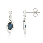 9ct White Gold Oval Natural Sapphire 'Eye' Drop Earrings — 6x4mm