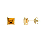 9ct Yellow Gold Square Natural Citrine Rubover Stud Earrings — 5mm