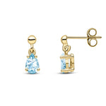 9ct Yellow Gold Pear Shaped Natural Aquamarine Claw Drop Earrings — 6x4mm